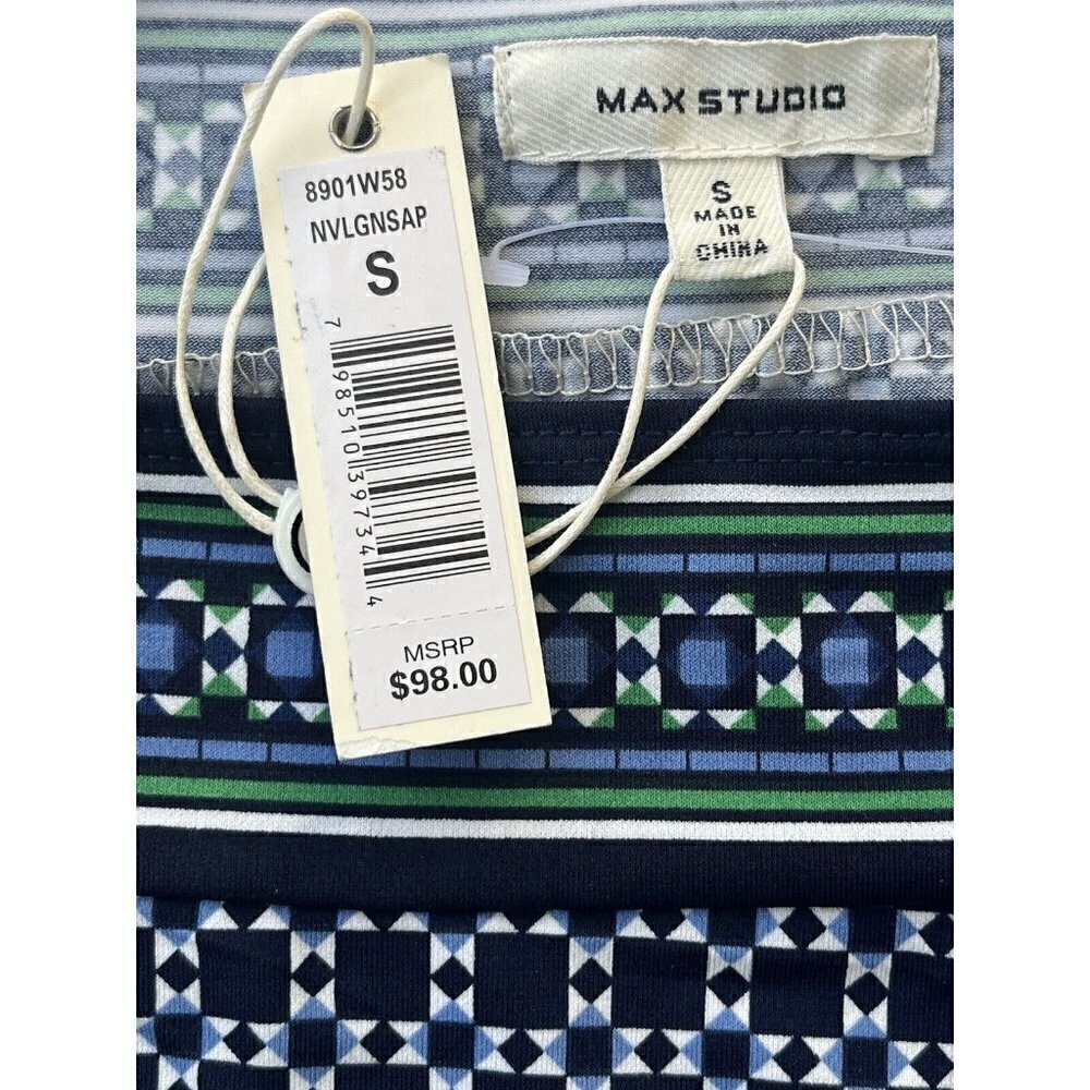 Max Studio Blue Navy Printed Women's Size Small S Sheath Dress $98 - Picture 5 of 16